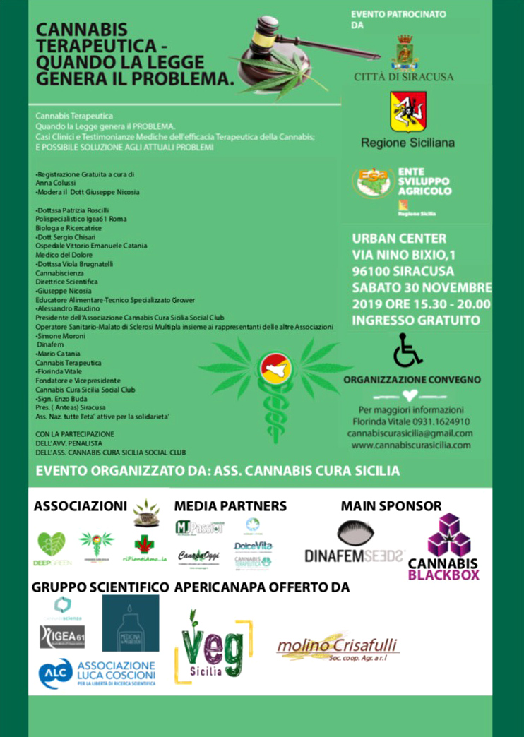Cannabis terapeutica convegno Cannabis cura sicilia 30 novembre 2019