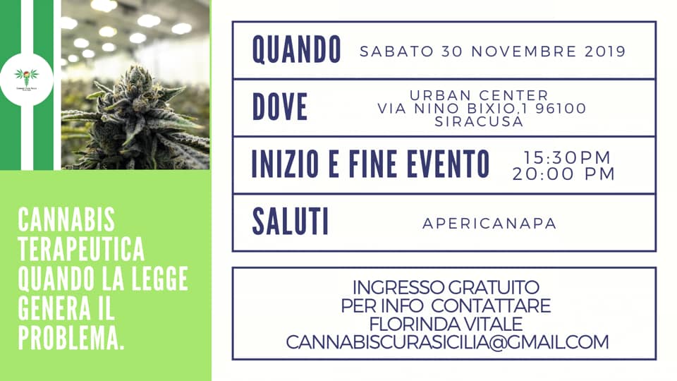 Cannabis terapeutica convegno Cannabis cura sicilia 30 novembre 2019