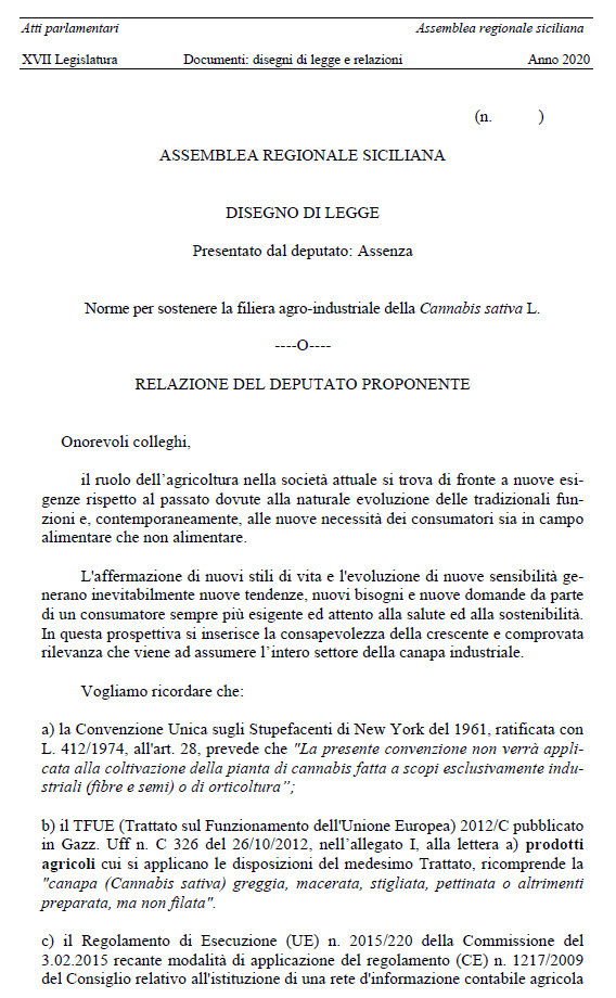 DDL sulla Canapa Industriale per promuovere in Sicilia